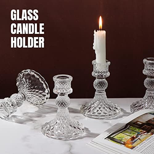 DARJEN Candlestick Holders Set,12Pcs 4" H Taper Candle Holders Bulk, Clear Glass Candle Holders for Wedding, Spring Party, Romantic Dinner, Festival & Windowsill Decor - Image 2