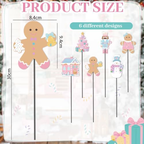 6 Pcs 12'' Pastel Gingerbread Christmas Yard Stakes Outdoor Decoration - Image 2