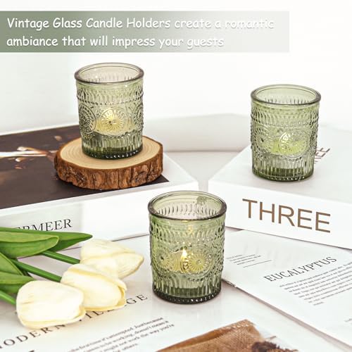 36 Pcs Green Glass Votive Candle Holders, Tealight Candle Holders for Table Centerpieces, Vintage Candle Holder Bulk, Boho Wedding, Home, Bridal Shower, Birthday Party Table Decor (Green) - Image 4