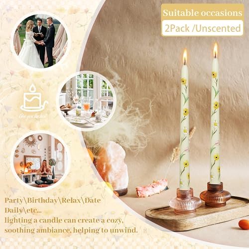 Print Taper Candles - 2PCS Ivory Mixed Flower Candle Long Candle Sticks Flower Tapered Candles for Coworkers Home Decoration Wedding Women(10 Inch) - Image 6