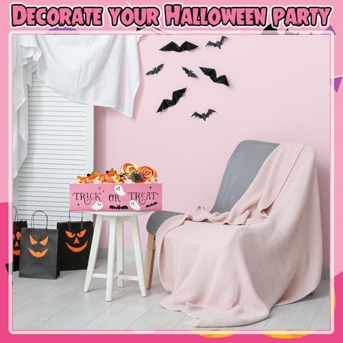 Leinuosen Halloween Candy Bowl Wooden 11.8 In Trick or Treat Pink - Image 5