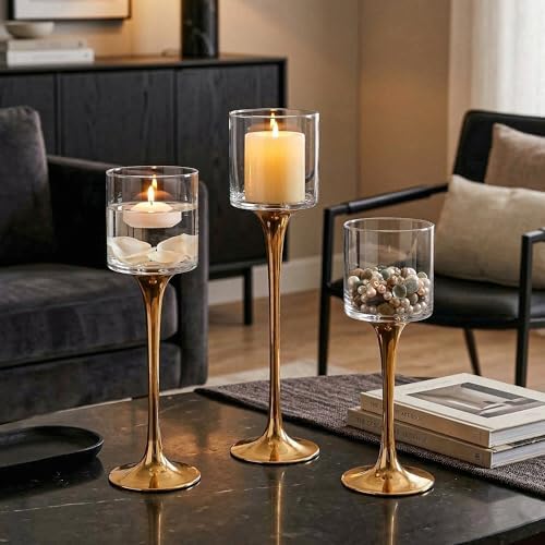 Royal Imports Glass Candleholder Flower Vase Set of 3, Gold - Image 5