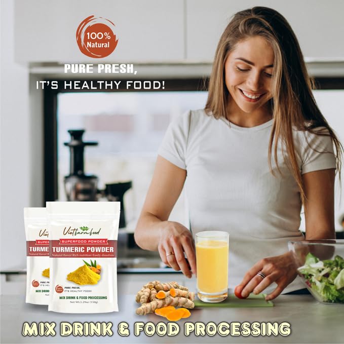 TUMERIC POWDER 5.29 Oz (150g) VIETFARMFOOD: Natural pure, convection dried seasoning made from real vegetables - perfect for adding flavor to any meal, from cooking, baking, salads, soups, sauces