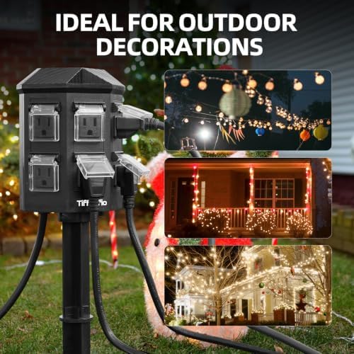 Outdoor Power Strip with 60FT Extension Cord, 100FT Remote Control, Dusk to Dawn Light Timer Waterproof, 6 Grounded Outlets for Christmas Decorations, ETL Listed - Image 6