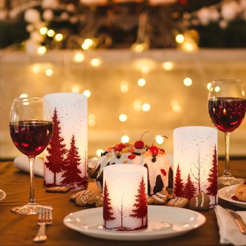 Red Christmas Tree LED Flameless Pillar Candles Battery Operated with Timer - Image 7