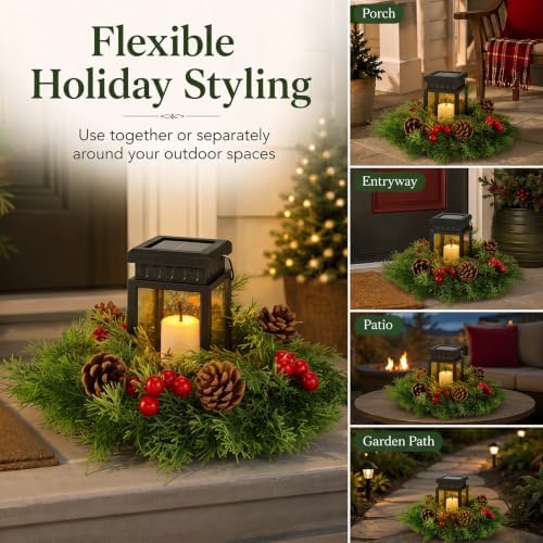 2 Pack Solar Christmas Lanterns, 2 in 1 Outdoor Candle Lantern with Wreaths - Image 7