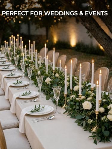 CANDWAX 10 inch White Taper Candles - 24 Pack for Wedding Table Decor & Centerpieces - Dripless Smokeless Long Lasting Unscented Candlesticks - Value Set for Dinner Table & Home Decor - Image 4