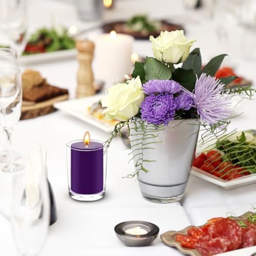 24 Packs Unscented Purple Votive Candles, Small 1.5 Inch by 2.0 Inch Colored Wax Candles for Wedding, Party, Holiday & Home Dinner Table Decoration -12 Hours Burning - Image 3