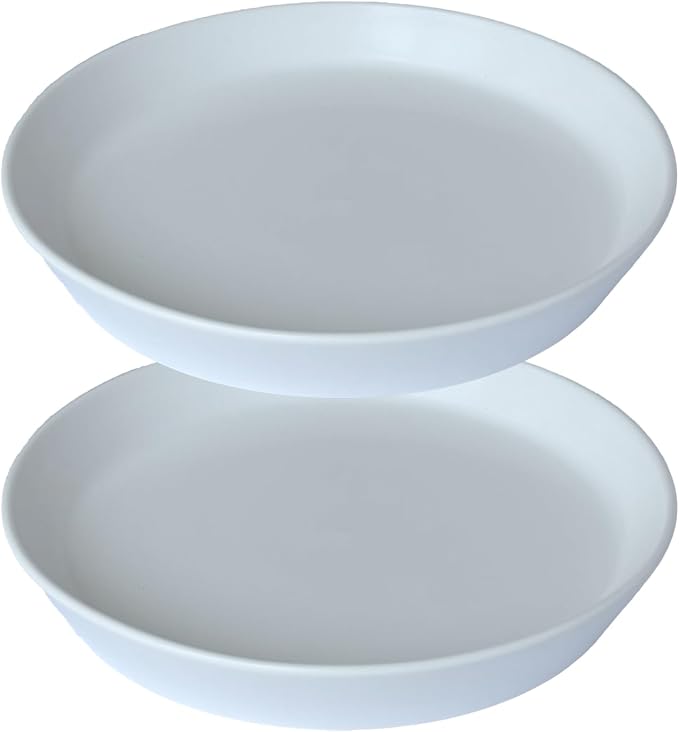 Ceramic Plant Saucer Tray 2 Pcs 6 7 Inch White, 6.7" OD x5.5 ID x1.3.7" Deep| Round Sturdy Heavy Duty Glazed Bevel Planter Drip Flower pots with Catch Basin for Indoor Outdoor Plants