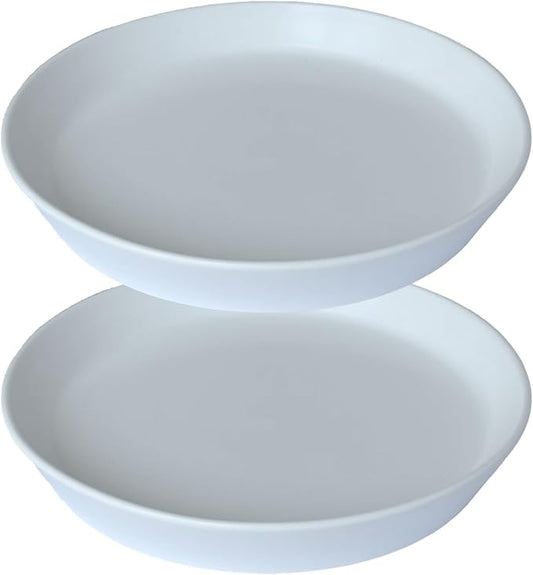 Ceramic Plant Saucer Tray 2 Pcs 6 7 Inch White, 6.7" OD x5.5 ID x1.3.7" Deep| Round Sturdy Heavy Duty Glazed Bevel Planter Drip Flower pots with Catch Basin for Indoor Outdoor Plants