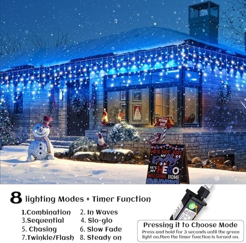 66ft Icicle Lights for Outside, Blue and White Christmas Lights Outdoor Indoor, 640 LED Twinkle String Light with 120 Drops Short Curtain Lights for Thanksgiving Room Home Wall Bedroom Window Decor - Image 5