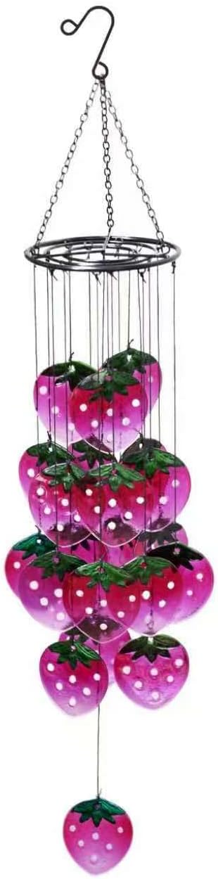 Glass Strawberry Wind Chimes - Hand-Painted Glass Strawberry Suncatcher for Window,Outdoor Garden Decor,Colorful Strawberry Ornaments Hanging Wall Art for Patio,Unique Memorial Gifts for Women & Mom