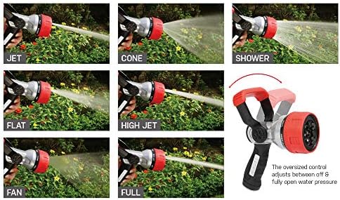 Eden 96806 Heavy-Duty Metal Fireman Hose Nozzle | 7 Spray Patterns, High-Pressure Garden Sprayer with Quick Connect Set & Bonus Washers - Image 3