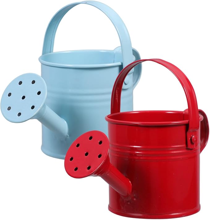 Toddmomy 2pcs Watering Can for Kids - Small Metal Watering Can Plant Watering Can for Boys and Girls Garden Yarde Home Use, 15X7.5CM, Red