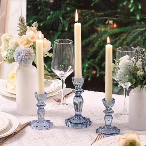 Blue Candlestick Holders Set of 6, Taper Candle Holders - Image 2