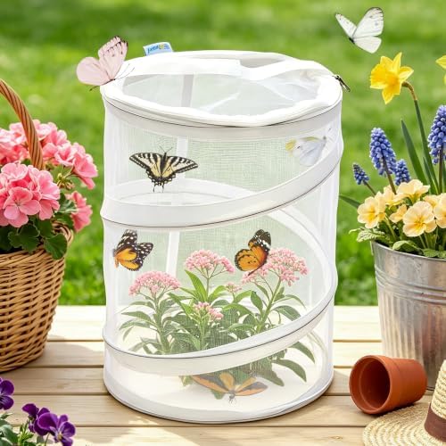 Pop Up Butterfly Habitat Cage, Collapsible Clear Mesh Insect Terrarium - Image 4