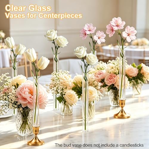 CGBE Glass Bud Vases for Flowers: 7.9" Base Vase for Taper Candle Holders - Image 6