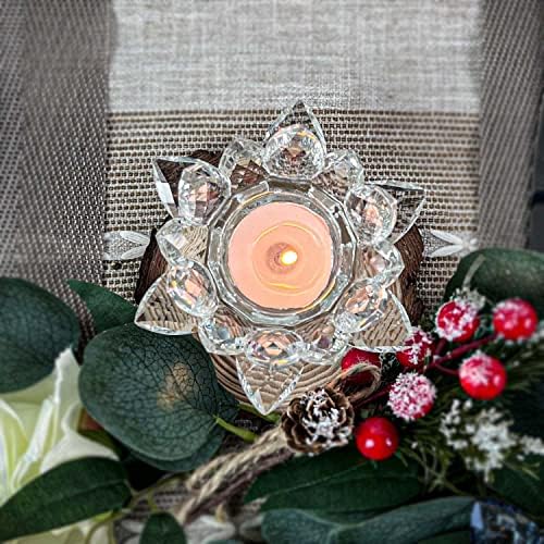 Crystal Lotus Flower Tealight Candle Holders/Glass Tea Light Candlestick Decor Decoration for Christmas Home Wedding Party… (Clean 2pcs) - Image 7