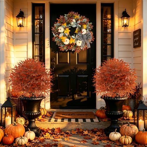 2 Pack Fall Artificial Cedar Topiary Balls with Ground Spike - Image 2