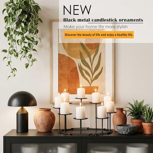 Candelabra Fireplace Candle Holder - 9 Black Iron Pillar Stand - Image 4