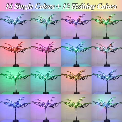 28 Colors Changing Light Up Palm Tree Table Decor, 23In Tropical Artificial Palm Tree Lights Battery USB Powered, LED Mini Palm Tree Table Centerpiece for Luau Summer Hawaiian Party Home - Image 2