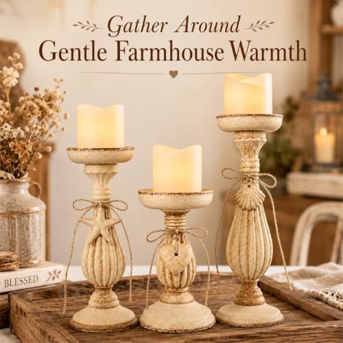 Shabby Chic & Vintage Farmhouse Wood Candle Holders - 3Pcs - Image 6