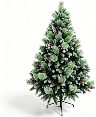 Artificial Christmas Tree, 1000 PVC Tips Full Hinged Spruce Tree with Foldable Metal Stand, Easy Assembly Xmas Tree for Home Office Holiday Party Decoration (Green-Automatically Open, 7FT) by BOP