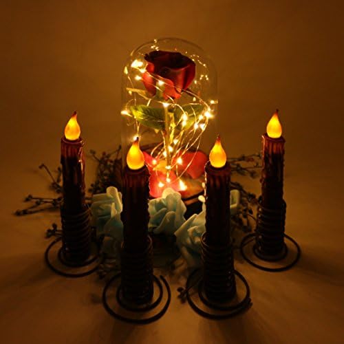 CVHOMEDECO. Real Wax Hand Dipped Battery Operated LED Timer Taper Candles Rustic Primitive Flameless Lights Décor, 6-3/4 Inch, Burgundy, 6 PCS in a Package - Image 3