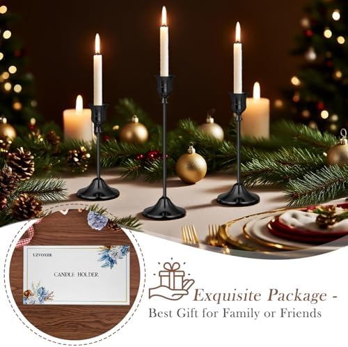 Black Candlestick Holders Set of 3 Weighted Stable Base - Image 2