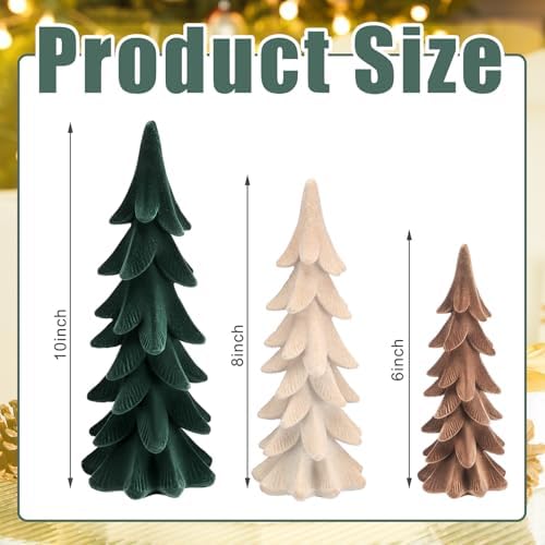 Cinnvoice 3 Set Velvet Christmas Tree Figurines, Khaki, Brown, Green - Image 2