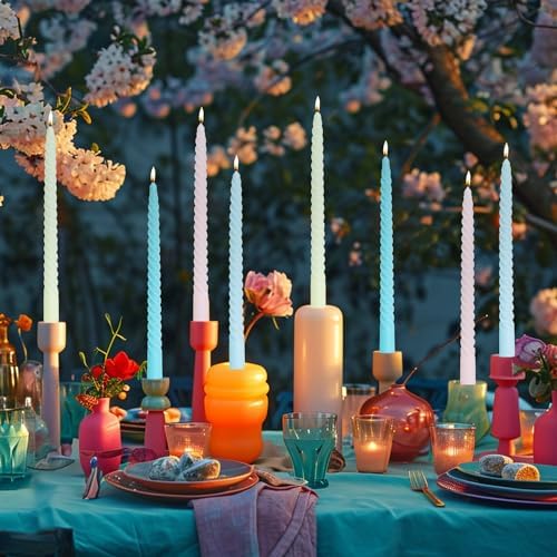 MAITREYA Color Taper Candles Stick Cream Candles-Set of 12 for Decoration Weddings Party Church-Unscented Dripless Candles,10inch(F-4 Colored) - Image 3