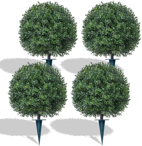 4PCS 24" Artificial Boxwood Topiary Ball Trees with Ground Spike by LivingGreenEveryDayShine