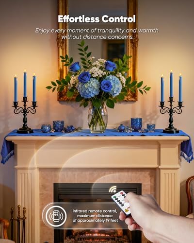 Homemory 9.6 Inches Real Wax Blue Flameless Taper Candles with Remote Timer, 2 Pcs LED Fake Candlesticks, Battery Candle with 3D Flickering Flame for Wedding, Dinner, Xmas Anniversary Decor - Image 7