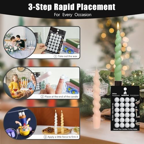 Taper Candle Sticky Dots - 24pcs Spiral Candle Sticky Dots Candles Adapter Soft Wax Candle Holder Accessories for Secure Candle Placement - White - Image 5
