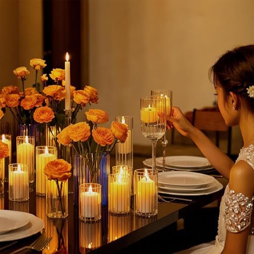 yshengood 6 Pcs Glass Hurricane Candle Holder Ribbed Glass Candle Holder - Elegant & Easy to Use, Perfect for Wedding, Holiday, Party Decor, Home and Event Essential - Image 5