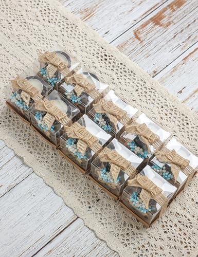 Ju's Favors 10 Piece Wooden Butterfly Tealight Candle Holder,Baby Shower Favor for Guests, Return Gifts, Baby Boy Gender Reveal Gifts, Christening Party Gift for Guests.(Dark brown-blue) - Image 2