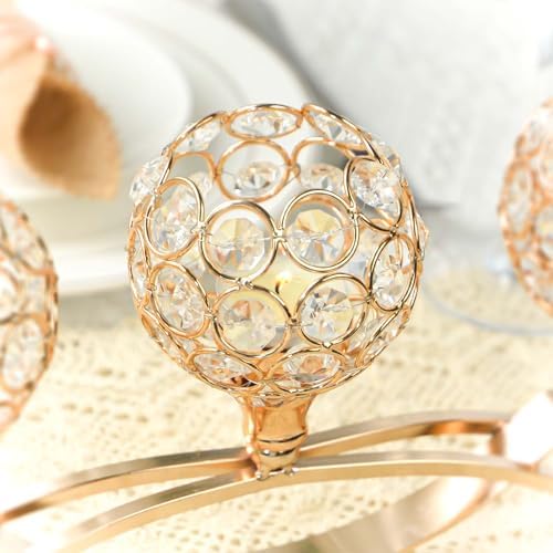 Crystal Tealight Candle Holder Centerpiece Home Decorative Candlestick Holder Elegant Table Centerpiece Home Decor Wedding Party Anniversary (Gold, 3 Arm of 4 Pcs) - Image 5