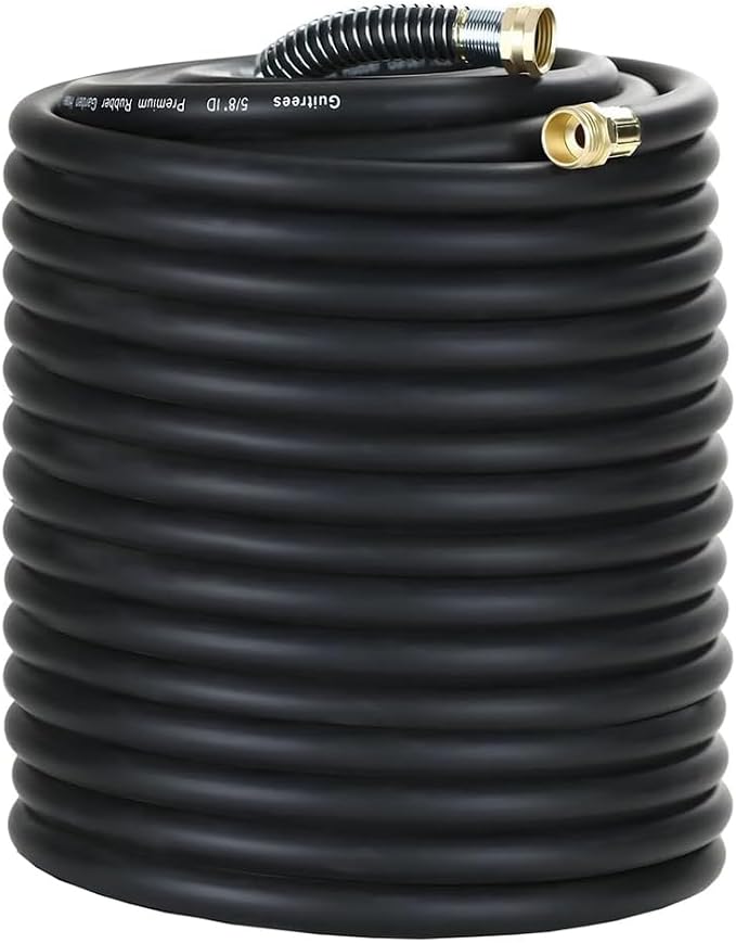 Guitrees 250FT 5/8 Heavy Duty Rubber Garden Hose - 300psi Working, 1000psi Burst - Hot/Cold Water - Five-Layered Braiding for Durability - Versatile for Gardening, Agriculture, Construction(Black)