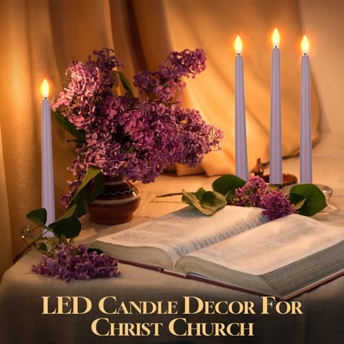 Macarrie 24 Packs Flameless Taper Candles Battery LED 11",Light Purple - Image 2