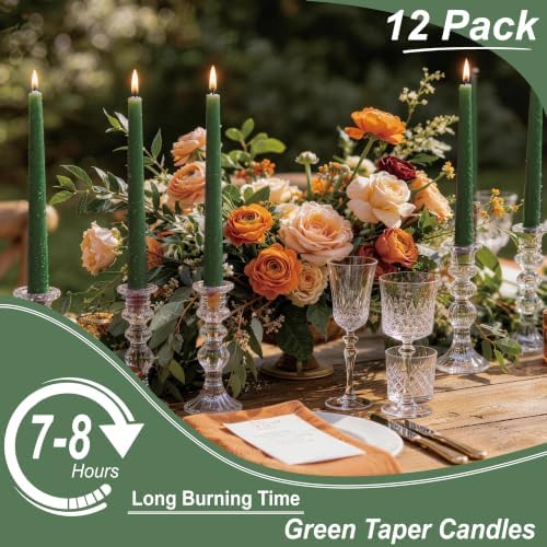 Green Taper Candles - 12 Pack 10 Inch Green Candlesticks for Christmas Dripless Unscented Wax Long Burning Tall Tapered Candle Sticks for Spring Home Decor Table Dinner Holidays Wedding - Image 4