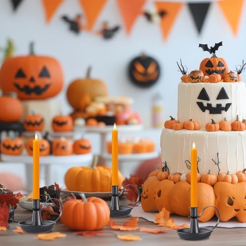 Orange Flameless Taper Candles with Remote and Timer, 9.65" Real Wax LED Candlesticks, Battery Operated Autumn Candles with 3D Flickering Flame, Thanksgiving & Halloween Table Decor, 3 Pack - Image 6