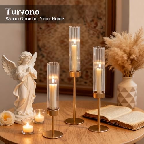 6 Pack Gold Hurricane Candle Holders for Table Centerpiece - Image 2