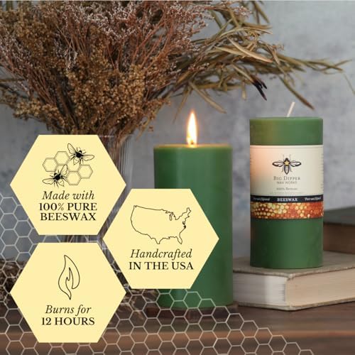 Big Dipper Wax Works 100% Beeswax Pillar Candle, 3 x 6 in, Moss Green - Image 3