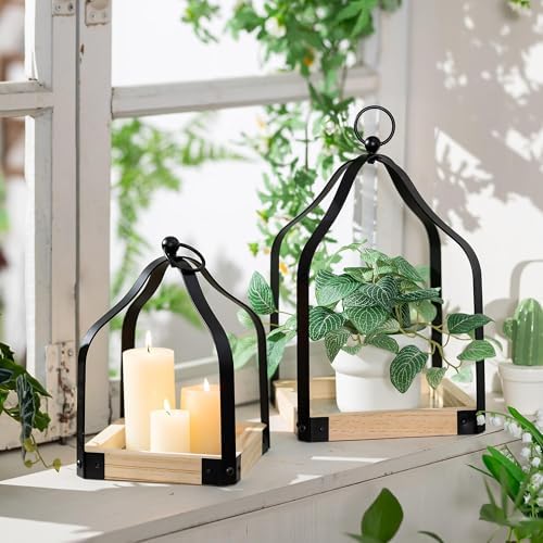 Romadedi Rustic Wood Lantern Set of 2, 8.7" & 11.8" Tall by ROMADEDI