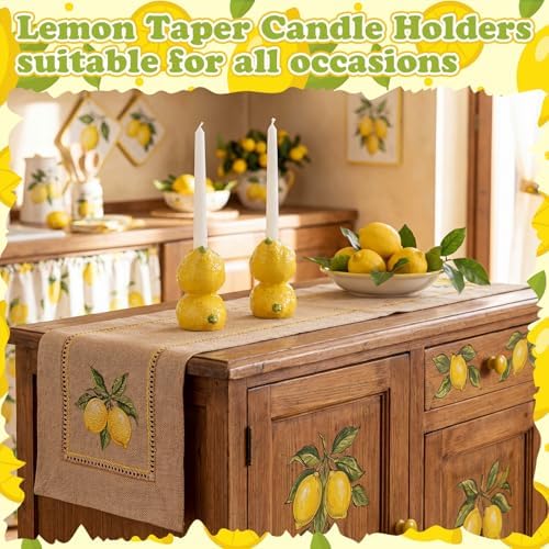 Set of 2 Lemon Taper Candle Holders Lemon Party Decorations Table Centerpiece Summer Citrus Candlestick Holders for Home Kitchen Dining Room Birthday Wedding Bridal Shower - Image 5