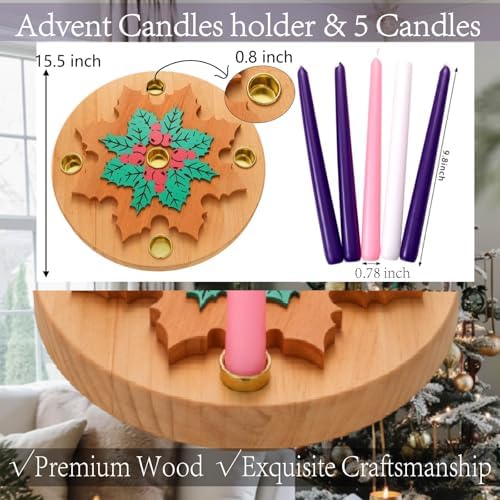 Lounsweer 6 Pcs Advent Wreath Candle Holder 5 Candles Wood Xmas Decor - Image 2