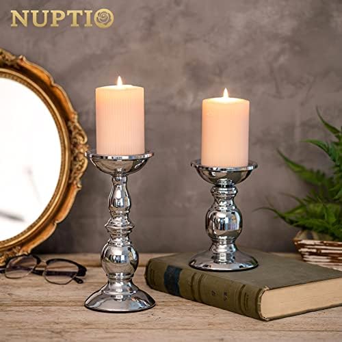 Nuptio Pillar Candle Holders Metal Candle Holder Ideal for 3 inches Candles, Silver Candle Holder for Living Room, Gardens, Spa, Aromatherapy, Incense Cones, Wedding, Party, 2 Pcs - Image 5