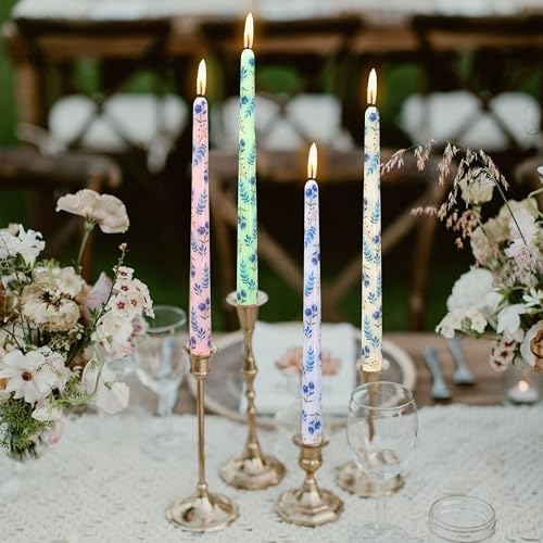 Floral Taper Candle Dripless Candlesticks - 4pcs Handmade Twisted Candles Long Candle Sticks 10inches Flower Tapered Candles for Home Party Wedding Restaurant Holiday Decor,PURFLW - Image 4