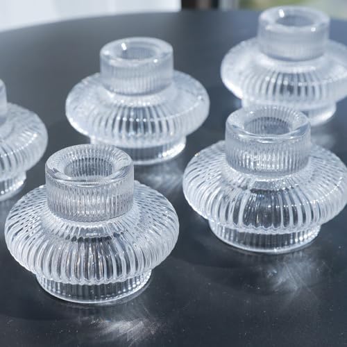 VOHO Dual Sized Candlestick Holders Set of 6, Clear Candle Sticks Holder - Image 4