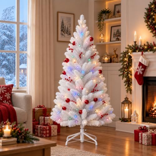 4ft White Artificial Christmas Tree, Small Pre-Lit Christmas Tree by Unknown